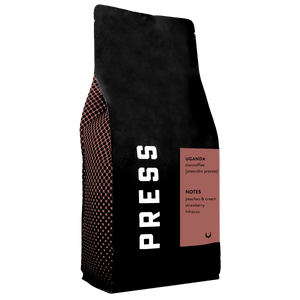 press coffee bag with red label