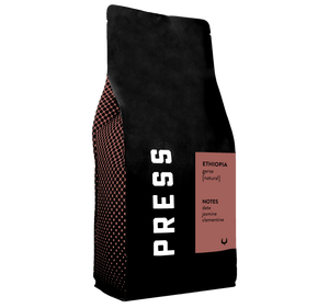 Ethiopia Gerse coffee featuring notes of date, jasmine, and clementine. 