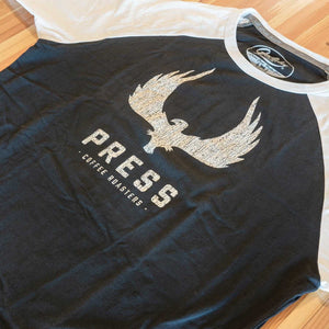 PRESS Phoenix Vintage Baseball 3/4 Sleeve Tee - Blue/White | Press Coffee Roasters