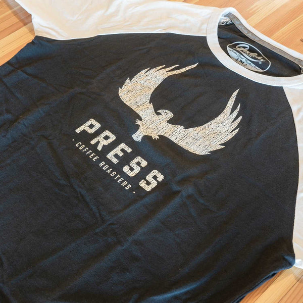PRESS Phoenix Vintage Baseball 3/4 Sleeve Tee - Blue/White | Press Coffee Roasters