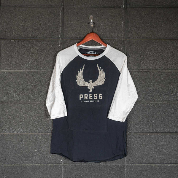 PRESS Phoenix Vintage Baseball 3/4 Sleeve Tee - Blue/White | Press Coffee Roasters